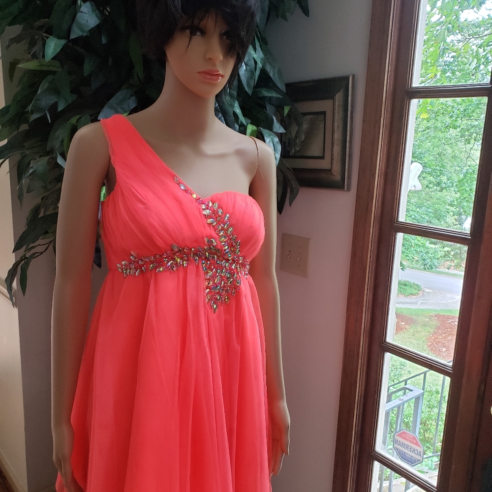 Stunning Sequin Hearts Beaded One Shoulder Dress